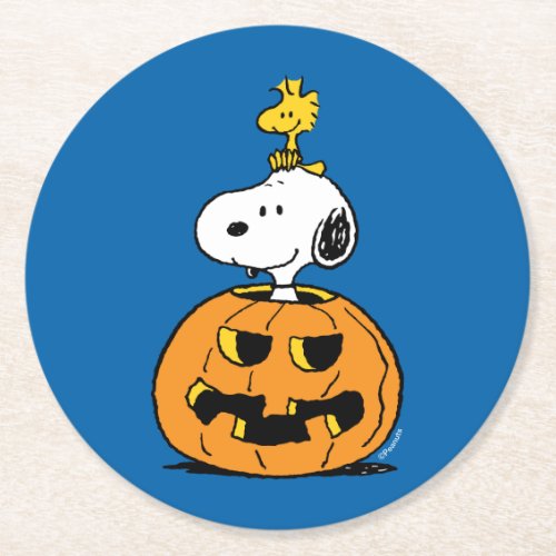 Peanuts  Snoopy  Woodstock Pop_up Pumpkin Round Paper Coaster