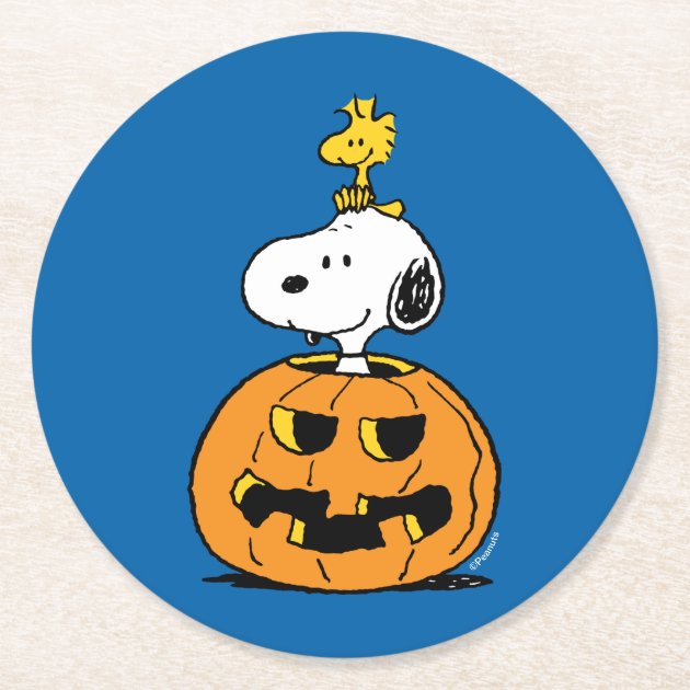 Peanuts | Snoopy & Woodstock Pop-up Pumpkin Round Paper Coaster