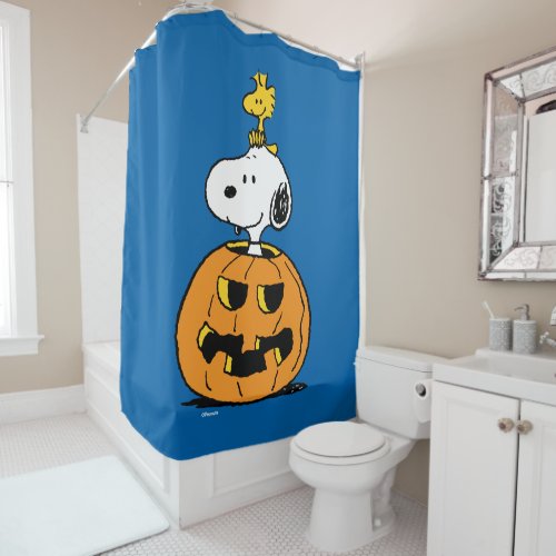 Peanuts  Snoopy  Woodstock Pop_up Pumpkin Shower Curtain