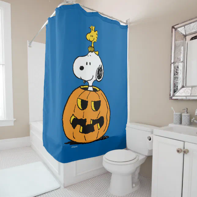 Peanuts Snoopy & Woodstock Popup Pumpkin Shower Curtain Zazzle
