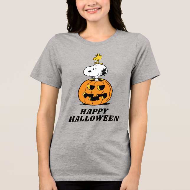 Peanuts | Snoopy & Woodstock Pop-up Pumpkin Tri-Blend Shirt (Front)