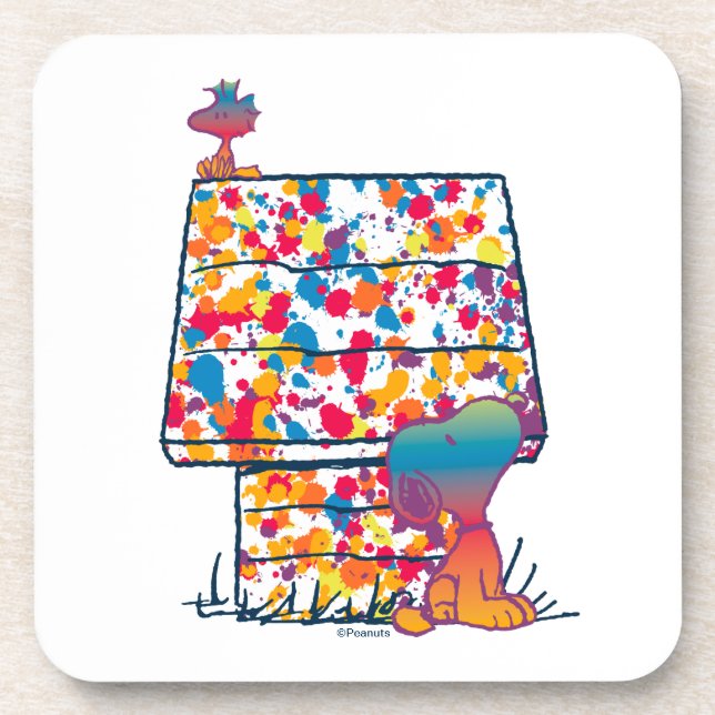 Peanuts | Snoopy & Woodstock Rainbow Paint Beverage Coaster (Front)