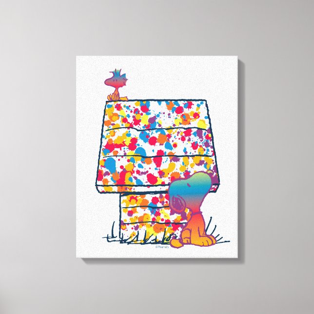 Peanuts | Snoopy & Woodstock Rainbow Paint Canvas Print (Front)