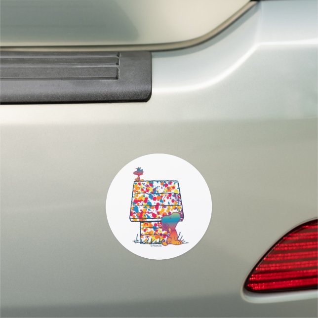Peanuts | Snoopy & Woodstock Rainbow Paint Car Magnet (In Situ)