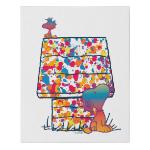 Peanuts   Snoopy & Woodstock Rainbow Paint Faux Canvas Print