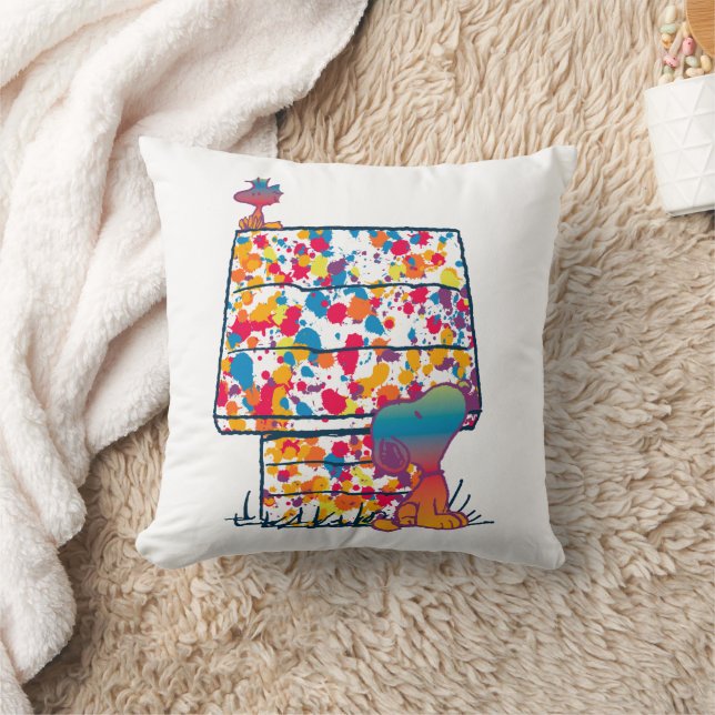 Peanuts | Snoopy & Woodstock Rainbow Paint Throw Pillow (Blanket)