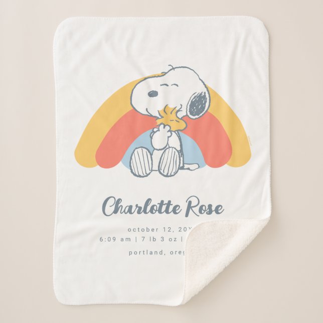 Peanuts | Snoopy & Woodstock Rainbow Sherpa Blanket (Front)