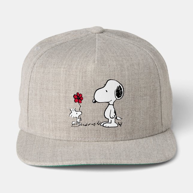 Peanuts | Snoopy & Woodstock Red & Black Snap Back Hat (Front)