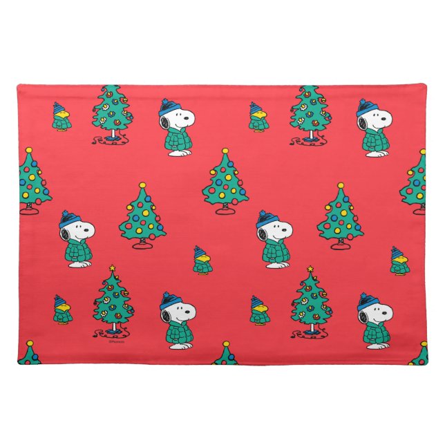 Peanuts | Snoopy & Woodstock Red Christmas Pattern Cloth Placemat (Front)