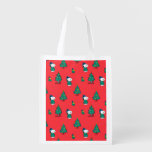 Peanuts | Snoopy &amp; Woodstock Red Christmas Pattern Grocery Bag