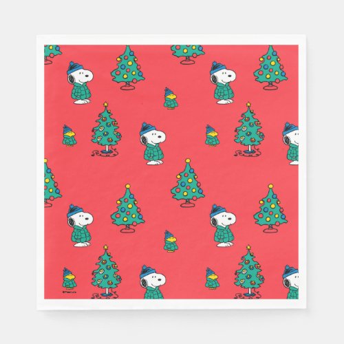 Peanuts  Snoopy  Woodstock Red Christmas Pattern Napkins
