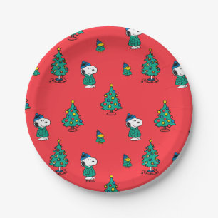 Peanuts   Snoopy & Woodstock Red Christmas Pattern Paper Plates