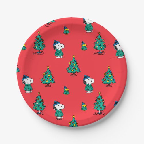 Peanuts  Snoopy  Woodstock Red Christmas Pattern Paper Plates