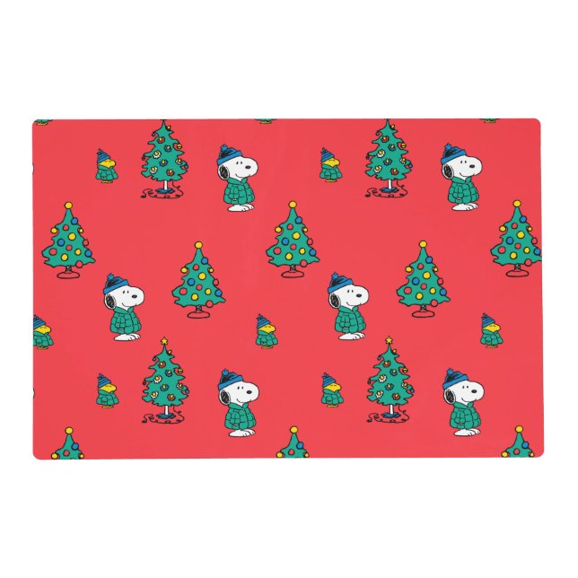 Peanuts | Snoopy & Woodstock Red Christmas Pattern Placemat (Front)