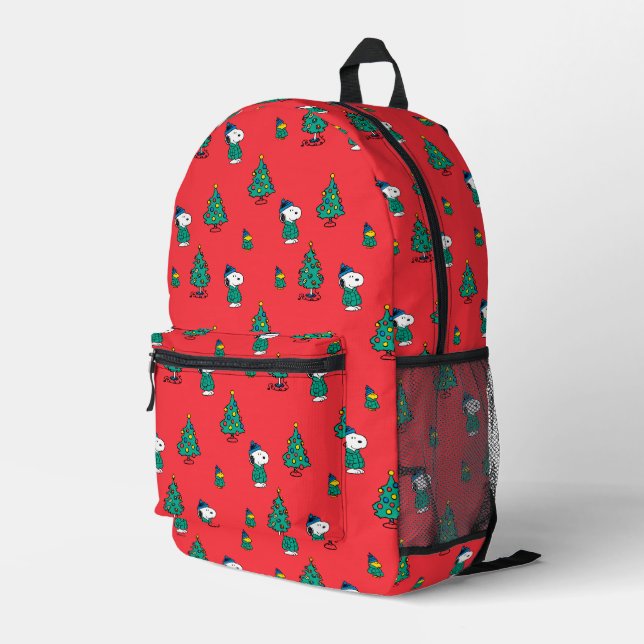 Peanuts | Snoopy & Woodstock Red Christmas Pattern Printed Backpack (Back Corner Right)