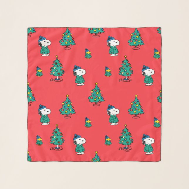 Peanuts | Snoopy & Woodstock Red Christmas Pattern Scarf (Front)