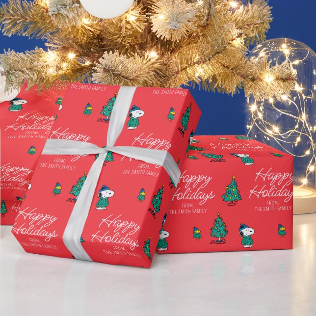 Peanuts | Snoopy & Woodstock Red Christmas Pattern Wrapping Paper (Holidays)