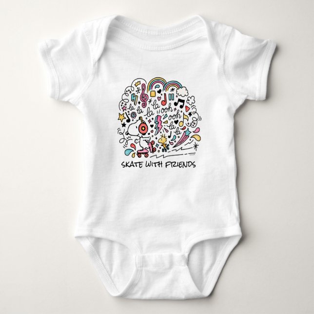 Peanuts | Snoopy & Woodstock Roller Skating Baby Bodysuit (Front)