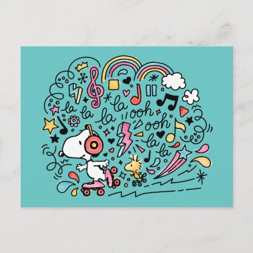 Peanuts  Snoopy  Woodstock Roller Skating Postcard