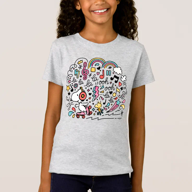 Peanuts | Snoopy & Woodstock Roller Skating T-Shirt (Front)