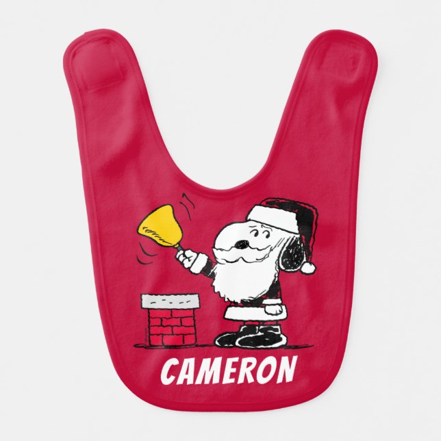Peanuts | Snoopy & Woodstock Santa Bell Ringer Baby Bib (Front)