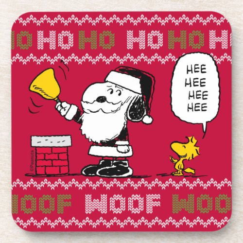 Peanuts  Snoopy  Woodstock Santa Bell Ringer Beverage Coaster