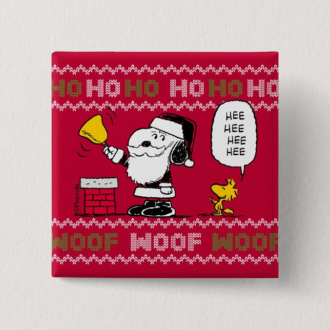 Peanuts | Snoopy & Woodstock Santa Bell Ringer Button (Front)