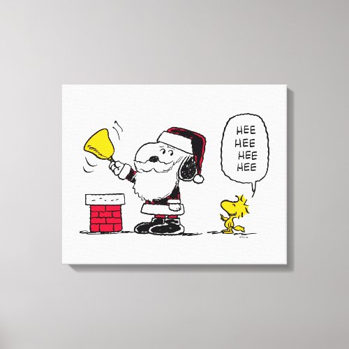 Peanuts  Snoopy  Woodstock Santa Bell Ringer Canvas Print