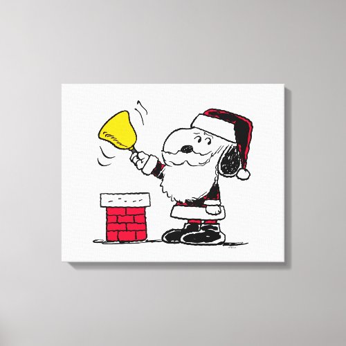 Peanuts  Snoopy  Woodstock Santa Bell Ringer Canvas Print