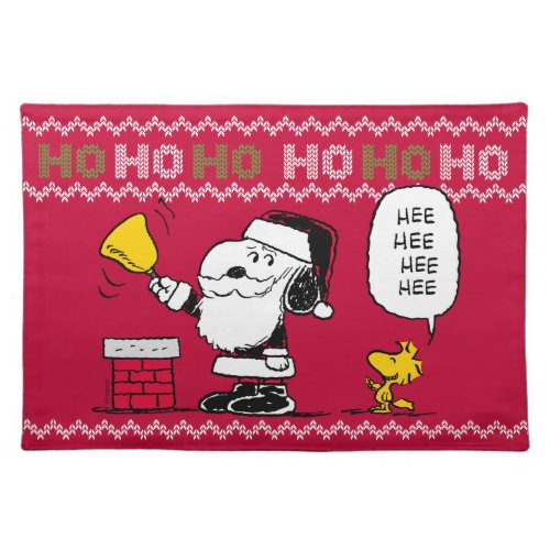 Peanuts  Snoopy  Woodstock Santa Bell Ringer Cloth Placemat
