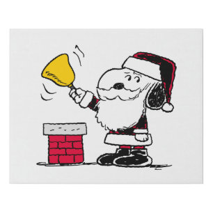 Peanuts   Snoopy & Woodstock Santa Bell Ringer Faux Canvas Print