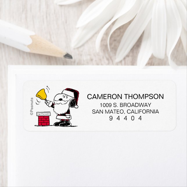 Peanuts | Snoopy & Woodstock Santa Bell Ringer Label (Insitu)