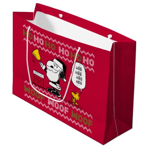 Peanuts  Snoopy  Woodstock Santa Bell Ringer Large Gift Bag