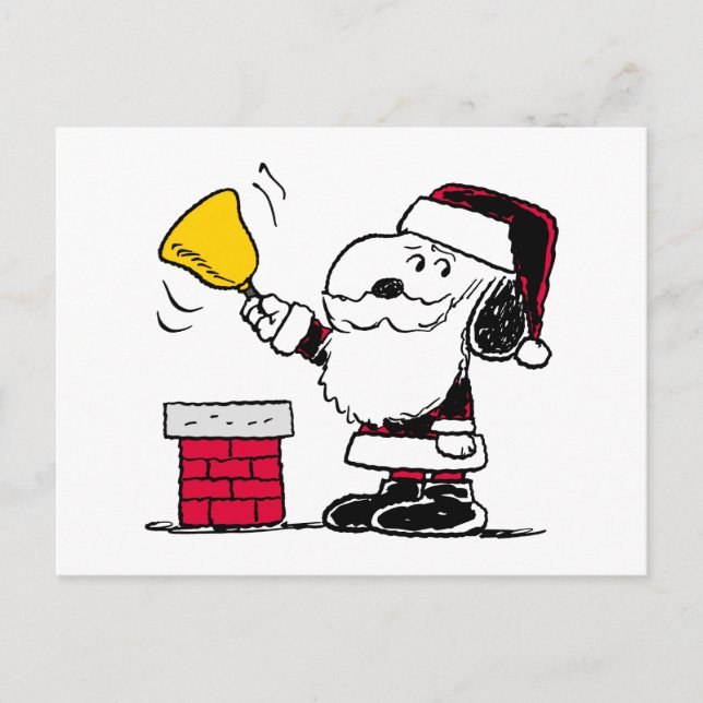 Peanuts | Snoopy & Woodstock Santa Bell Ringer Postcard (Front)