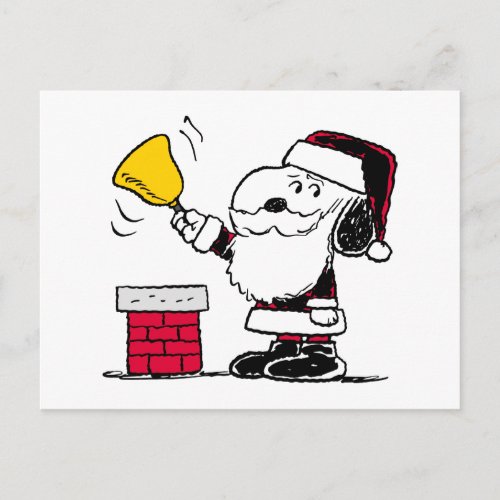 Peanuts  Snoopy  Woodstock Santa Bell Ringer Postcard