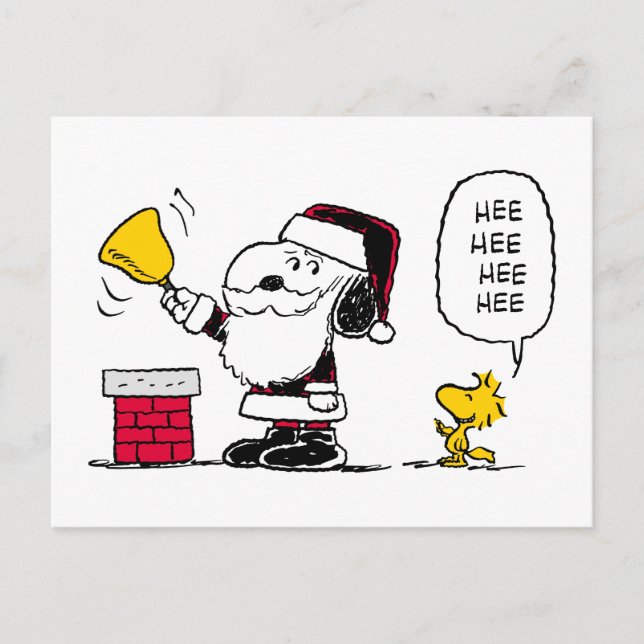 Peanuts | Snoopy & Woodstock Santa Bell Ringer Postcard (Front)
