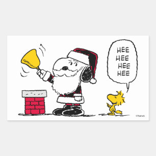 Peanuts   Snoopy & Woodstock Santa Bell Ringer Rectangular Sticker