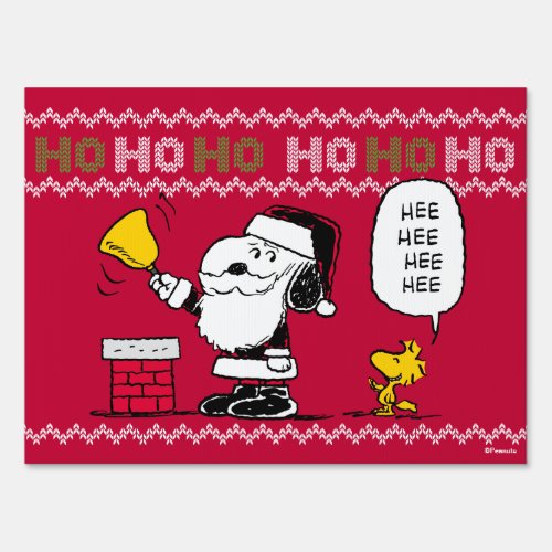 Peanuts  Snoopy  Woodstock Santa Bell Ringer Sign