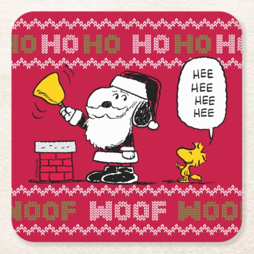 Peanuts  Snoopy  Woodstock Santa Bell Ringer Square Paper Coaster