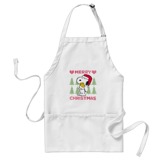 Peanuts | Snoopy & Woodstock Santa Claus Hug Adult Apron (Front)