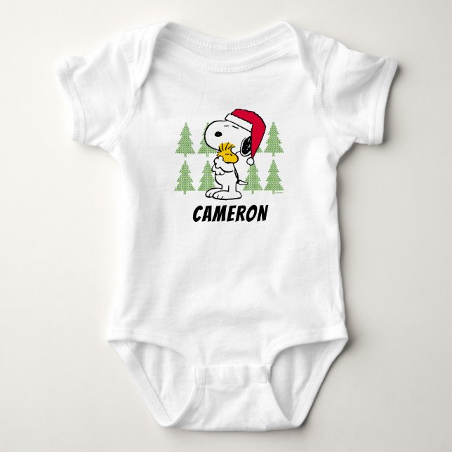 Peanuts | Snoopy & Woodstock Santa Claus Hug Baby Bodysuit (Front)