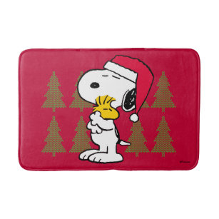 Peanuts   Snoopy & Woodstock Santa Claus Hug Bath Mat