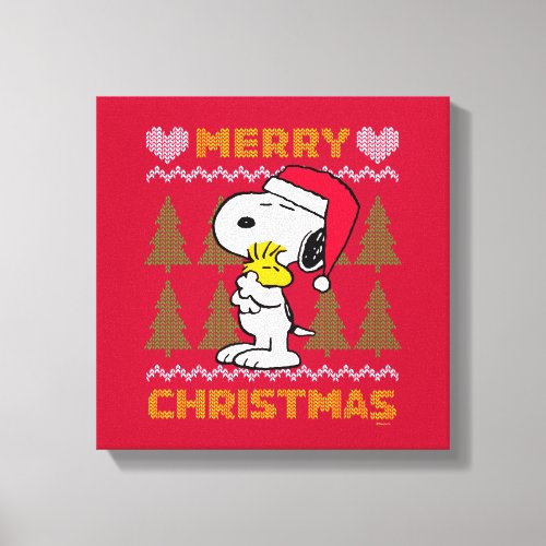 Peanuts  Snoopy  Woodstock Santa Claus Hug Canvas Print