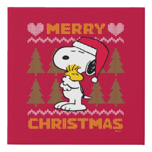 Peanuts  Snoopy  Woodstock Santa Claus Hug Faux Canvas Print