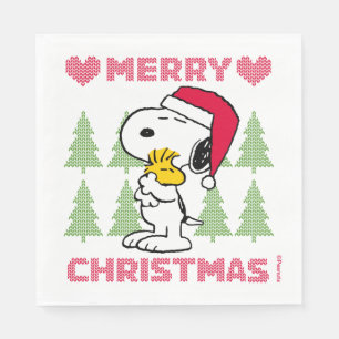 Peanuts Snoopy & Woodstock Santa Claus Hug Napkins
