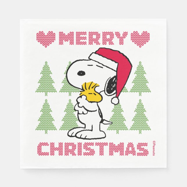 Peanuts | Snoopy & Woodstock Santa Claus Hug Napkins (Front)