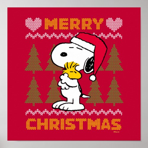 Peanuts  Snoopy  Woodstock Santa Claus Hug Poster