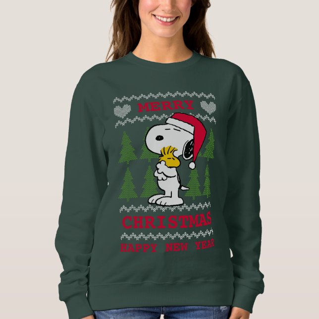 Peanuts | Snoopy & Woodstock Santa Claus Hug Sweatshirt (Front)