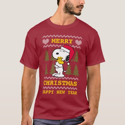 Peanuts  Snoopy  Woodstock Santa Claus Hug T_Shirt