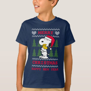 Peanuts Snoopy & Woodstock Santa Claus Hug T-Shirt
